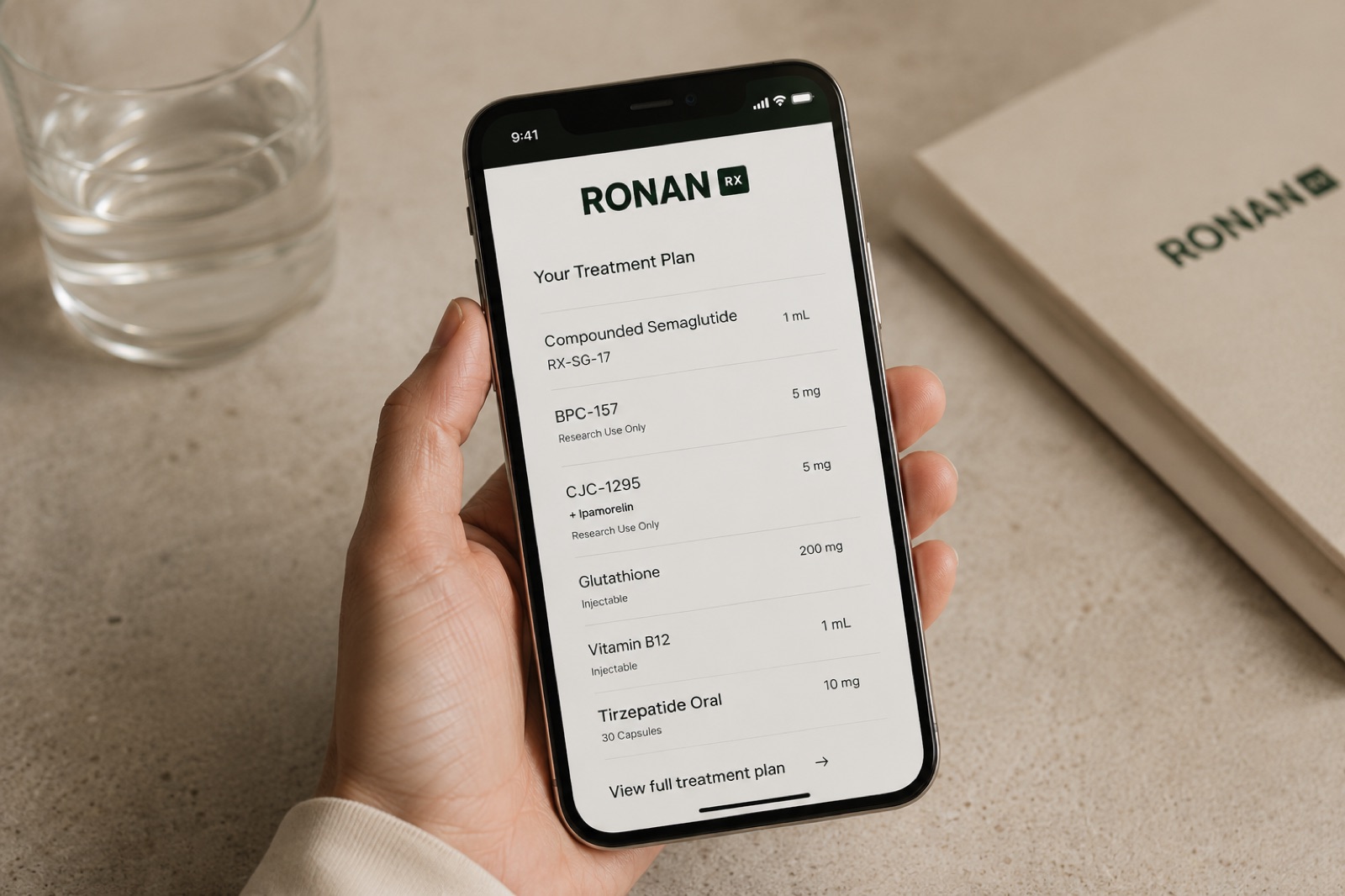 A RonanRx mobile app screen showing a patient's treatment plan.