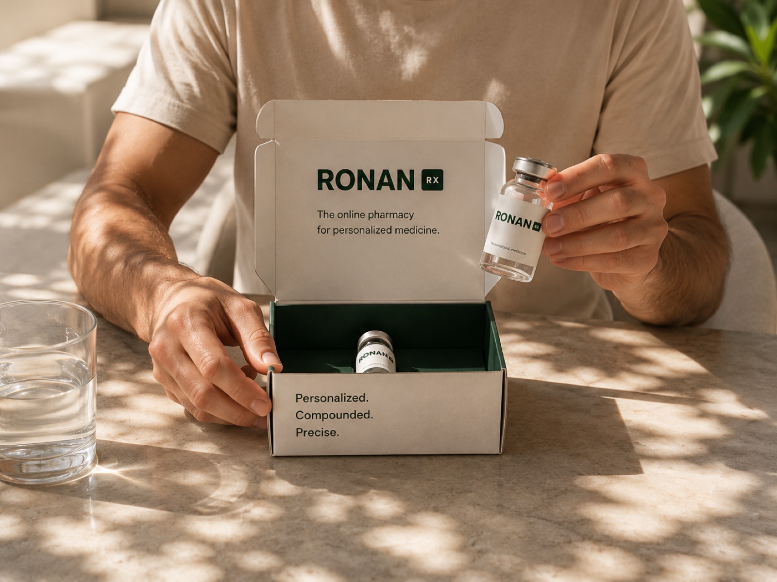 A patient opens a personalized RonanRx medicine box.